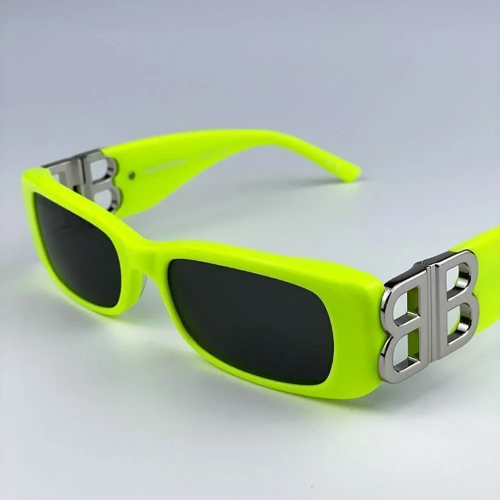 NEW Balenciaga  BB0096S 008 Yellow Silver Logo Grey Square Unisex Sunglasses